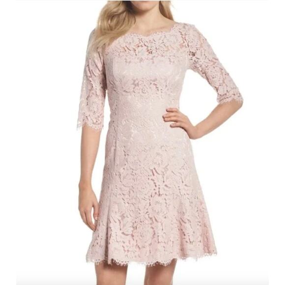 Eliza J Blush Pink Lace Overlay Fit & Flare Cocktail Dress Women's 4 - Picture 1 of 9